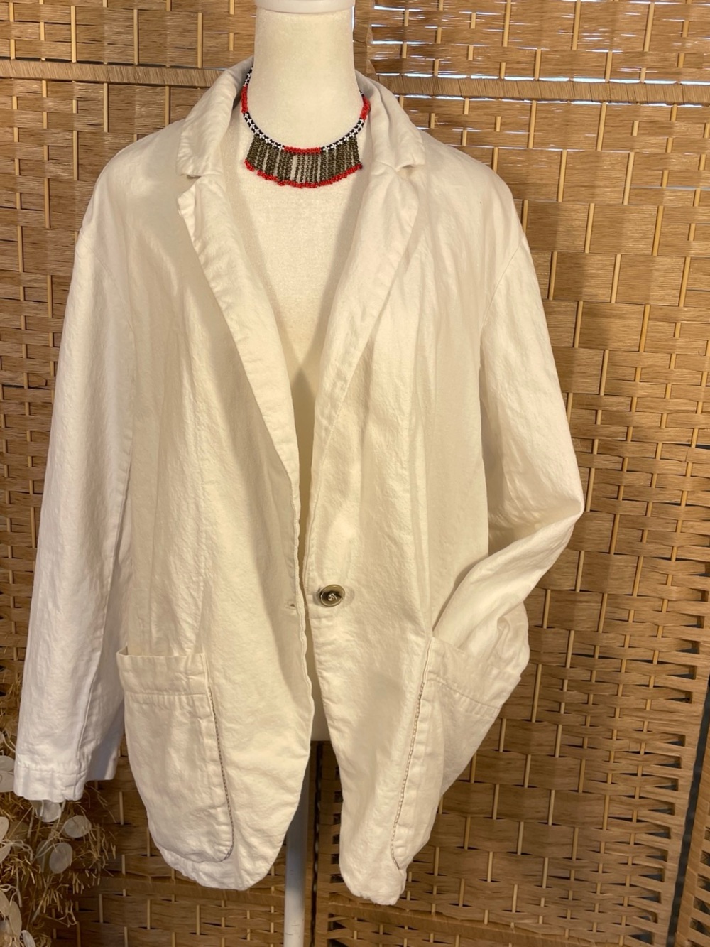 Free People White Oversized Single-Button Blazer